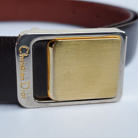 Dior Black and Brown Belt with Gold Buckle - Picture 3 of 8